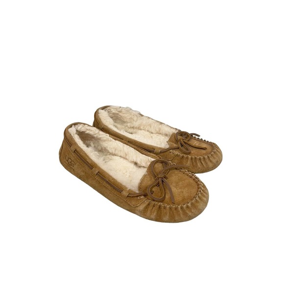 UGG Shoes - UGG Womens 8 Bella Moccasin Plush Lined Slipper Suede Sherpa Wool Leather Tan